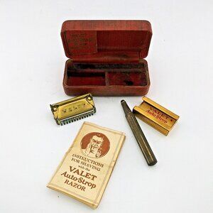 Vintage Valet Auto-strop brass Razor with case & 1 razor and manual